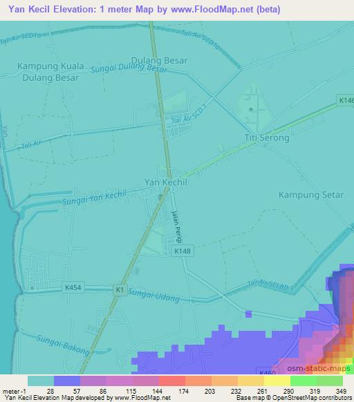 Yan Kecil,Malaysia Elevation Map