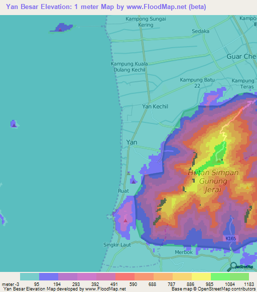 Yan Besar,Malaysia Elevation Map