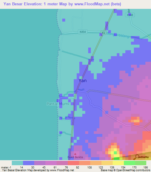 Yan Besar,Malaysia Elevation Map