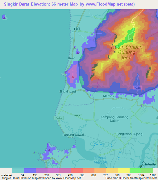 Singkir Darat,Malaysia Elevation Map