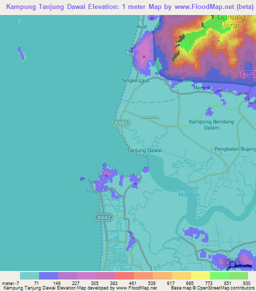 Kampung Tanjung Dawai,Malaysia Elevation Map