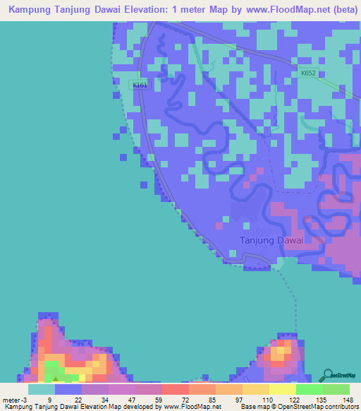 Kampung Tanjung Dawai,Malaysia Elevation Map