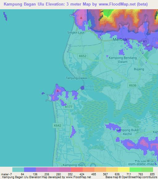 Kampung Bagan Ulu,Malaysia Elevation Map