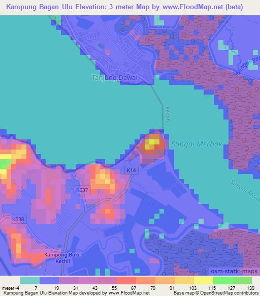 Kampung Bagan Ulu,Malaysia Elevation Map