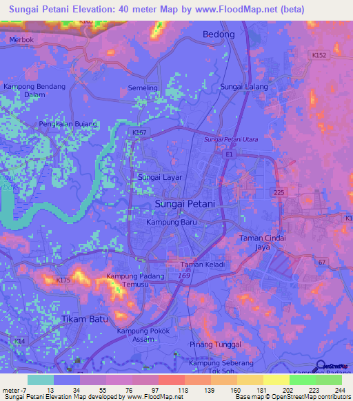 Sungai Petani,Malaysia Elevation Map