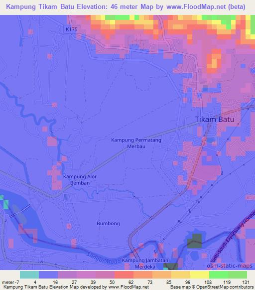 Kampung Tikam Batu,Malaysia Elevation Map