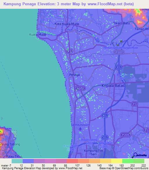 Kampung Penaga,Malaysia Elevation Map