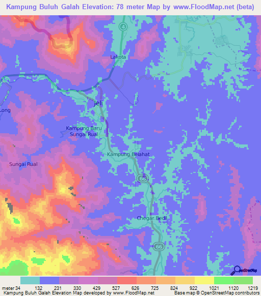 Kampung Buluh Galah,Malaysia Elevation Map