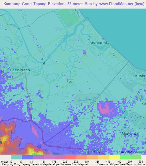 Kampung Gong Tapang,Malaysia Elevation Map