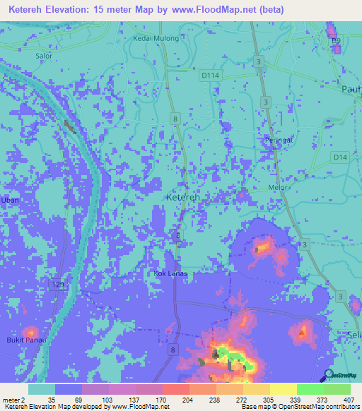 Ketereh,Malaysia Elevation Map