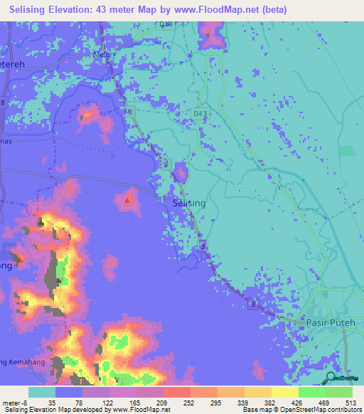 Selising,Malaysia Elevation Map