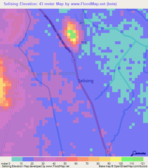 Selising,Malaysia Elevation Map