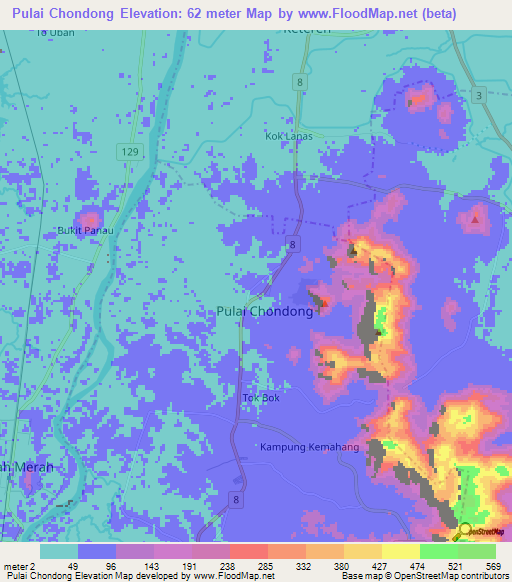 Pulai Chondong,Malaysia Elevation Map