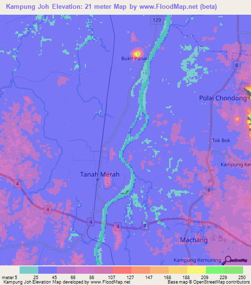 Kampung Joh,Malaysia Elevation Map