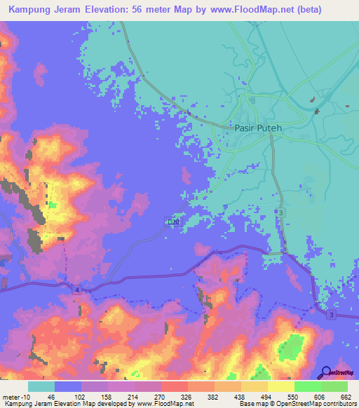 Kampung Jeram,Malaysia Elevation Map