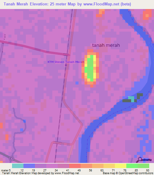 Tanah Merah,Malaysia Elevation Map