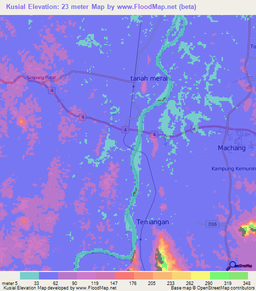 Kusial,Malaysia Elevation Map