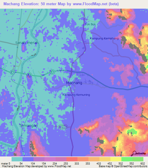 Machang,Malaysia Elevation Map