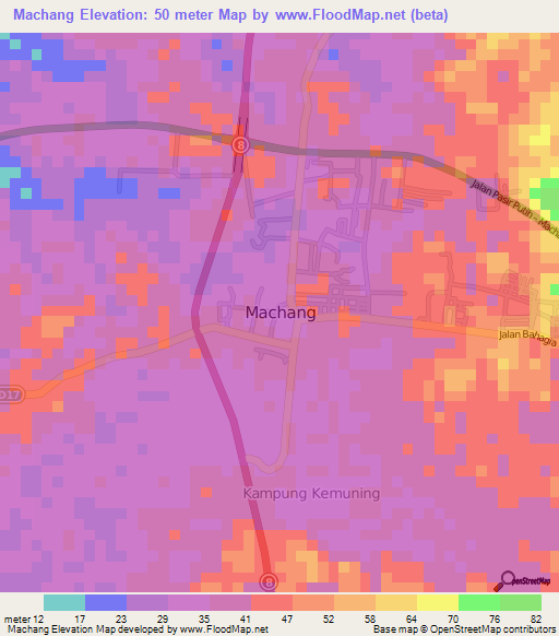 Machang,Malaysia Elevation Map