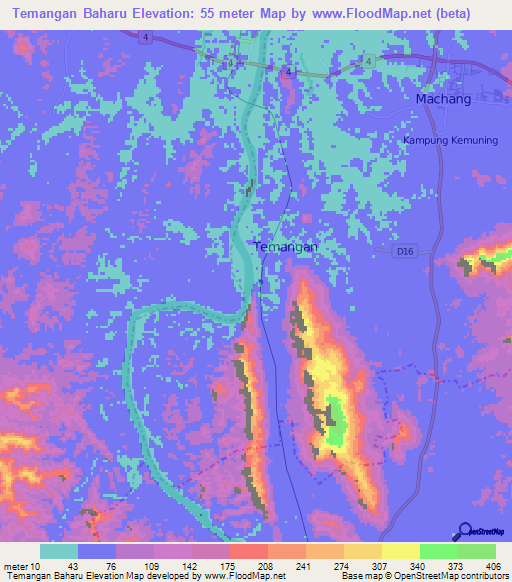 Temangan Baharu,Malaysia Elevation Map