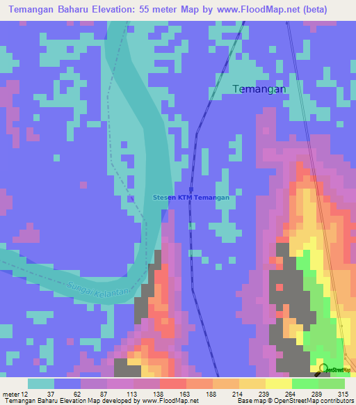 Temangan Baharu,Malaysia Elevation Map