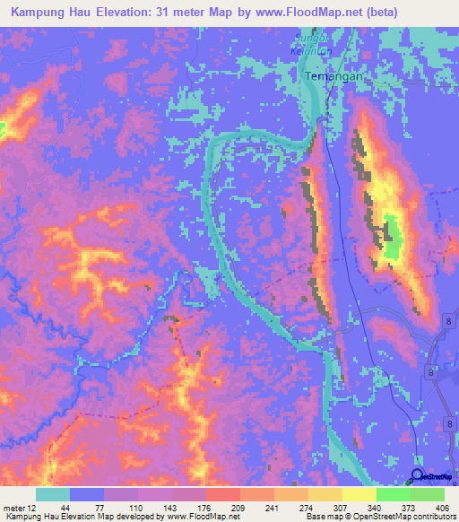 Kampung Hau,Malaysia Elevation Map