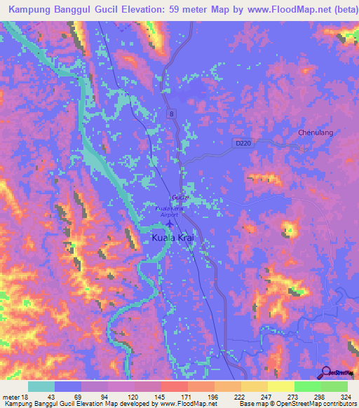 Kampung Banggul Gucil,Malaysia Elevation Map