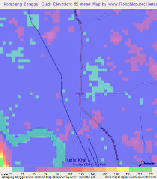 Kampung Banggul Gucil,Malaysia Elevation Map