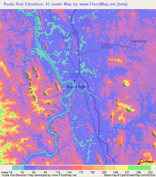 Kuala Krai,Malaysia Elevation Map