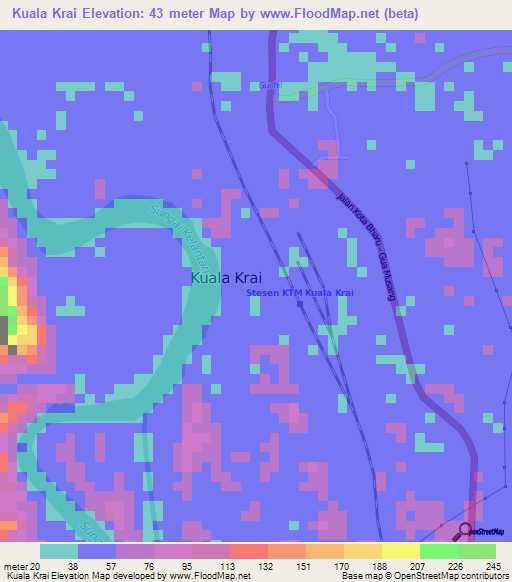 Kuala Krai,Malaysia Elevation Map