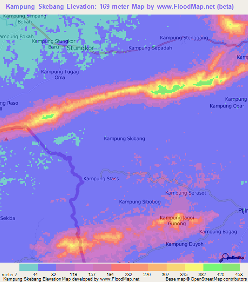 Kampung Skebang,Malaysia Elevation Map