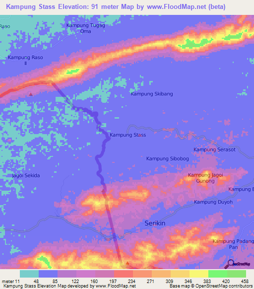 Kampung Stass,Malaysia Elevation Map