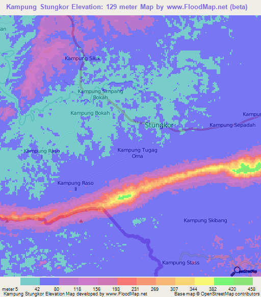 Kampung Stungkor,Malaysia Elevation Map