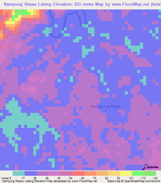 Kampung Rasau Lalang,Malaysia Elevation Map