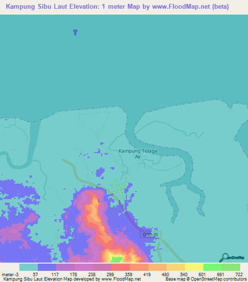 Kampung Sibu Laut,Malaysia Elevation Map