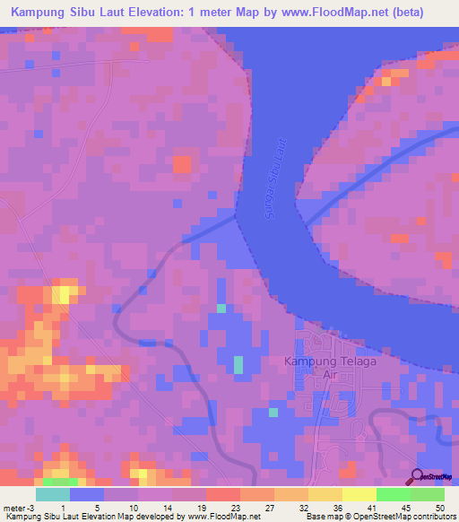 Kampung Sibu Laut,Malaysia Elevation Map