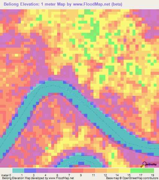 Beliong,Malaysia Elevation Map