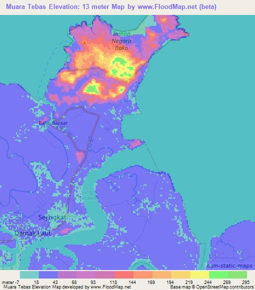 Muara Tebas,Malaysia Elevation Map