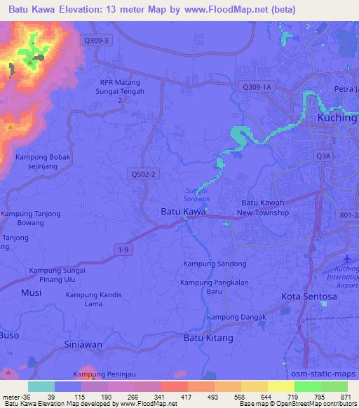 Batu Kawa,Malaysia Elevation Map