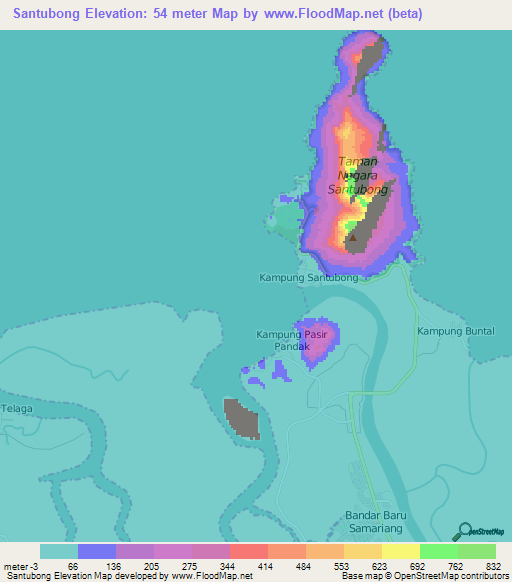 Santubong,Malaysia Elevation Map