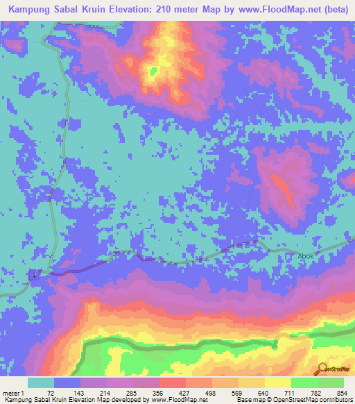 Kampung Sabal Kruin,Malaysia Elevation Map