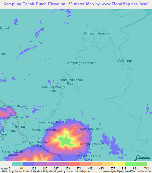 Kampung Tanah Puteh,Malaysia Elevation Map