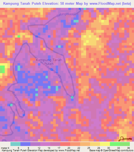 Kampung Tanah Puteh,Malaysia Elevation Map