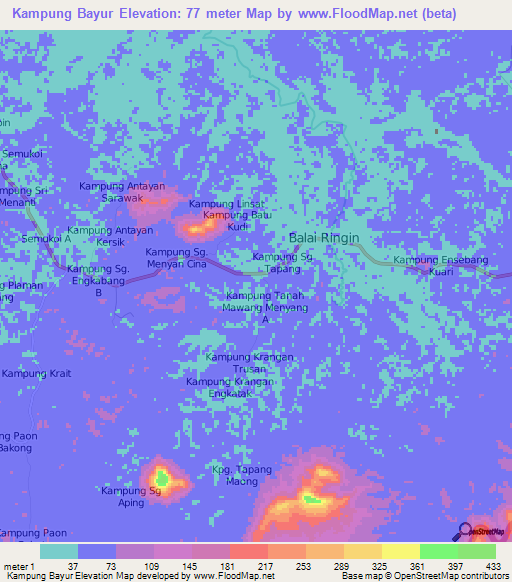 Kampung Bayur,Malaysia Elevation Map