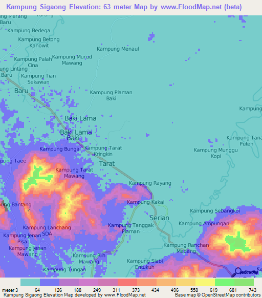 Kampung Sigaong,Malaysia Elevation Map