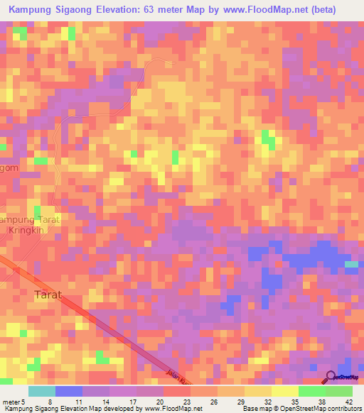 Kampung Sigaong,Malaysia Elevation Map