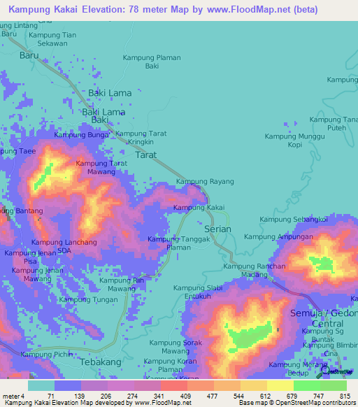 Kampung Kakai,Malaysia Elevation Map