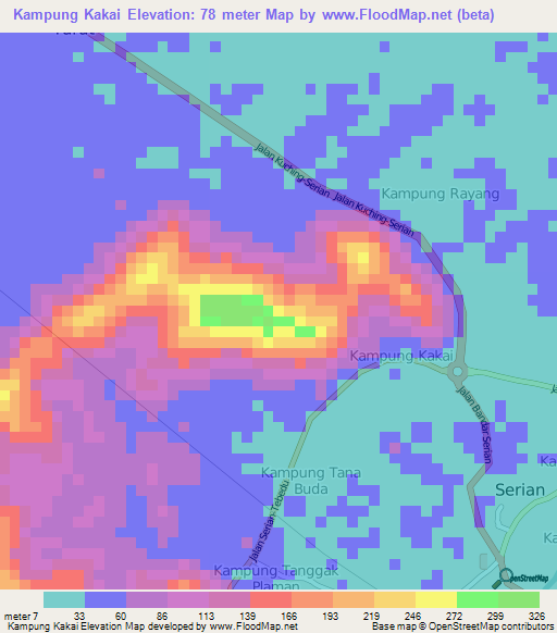 Kampung Kakai,Malaysia Elevation Map