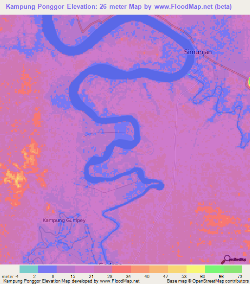 Kampung Ponggor,Malaysia Elevation Map