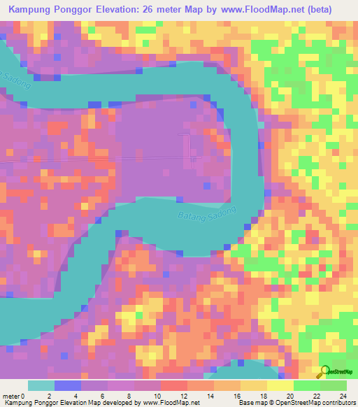 Kampung Ponggor,Malaysia Elevation Map